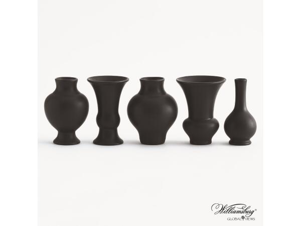 S/5 Mini Chinoise Vases-Matte Black Accessories Global Views