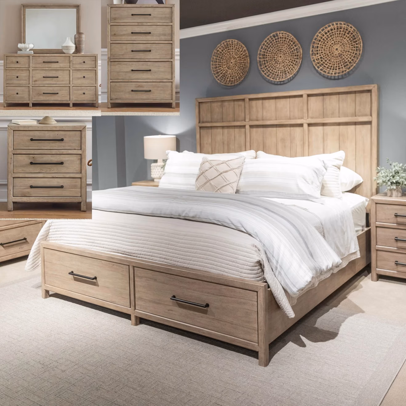 Proximity Place Queen Storage Bed, Dresser & Mirror, Chest, Night Stand